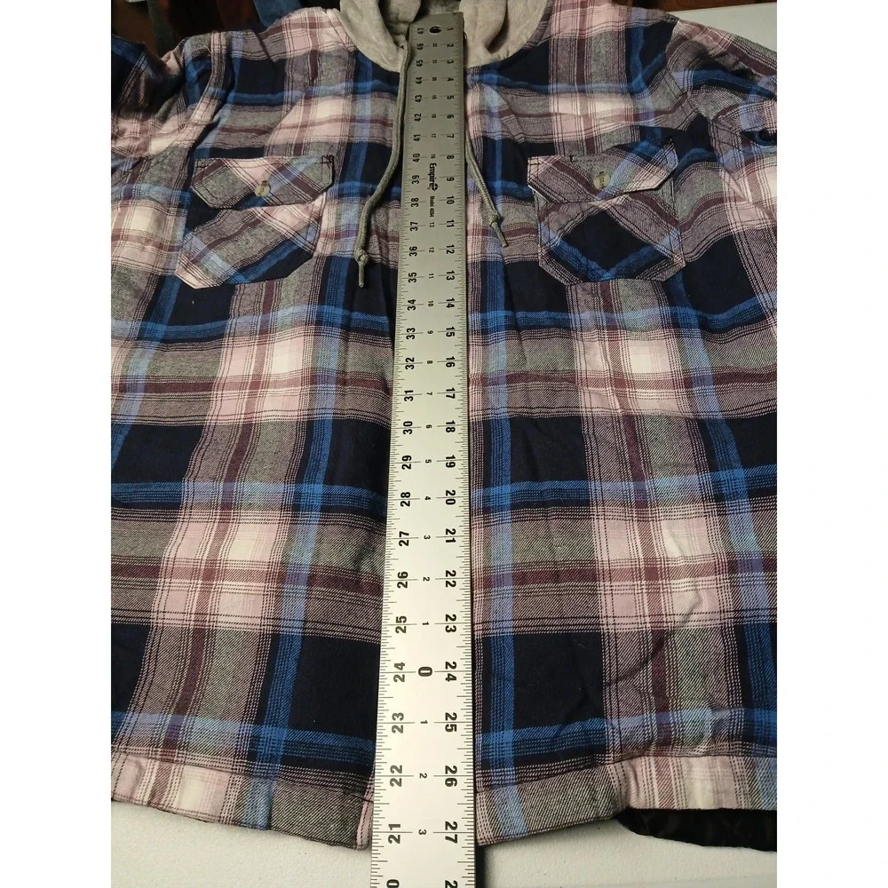 AW Outfitters Mens 1X Hooded Flannel Jacket Plaid Sherpa Lined ZipUp Blue Purple